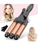 3 Barrel Hair Waver for Large Waves - 25mm Curling Iron with Ceramic Barrels, Temperature Control, Quick Heating, Heat-Resistant Glove - Rose Gold - Buy Online on GoSupps.com