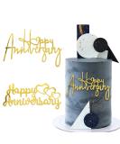 2pcs Happy Anniversary Cake Topper Glitter Gold Acrylic Cake Decorations Heart Supplies for Wedding Anniversary Cake - Buy Online on GoSupps.com