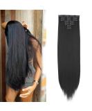 24 Black Clip-In Hair Extensions - Heat Resistant Synthetic Fiber - Double Weft - Full Head Set for Black Women - Buy Online on GoSupps.com
