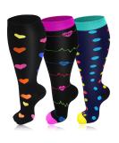 3 Pairs Plus Size Compression Socks for Women & Men 20-30 mmHg Wide Calf Extra Large Knee High Flight Socks Compression Stockings for Circulation Support 3XL 3PCS-Purple Black Blue - Buy Online on GoSupps.com