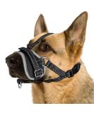 Nasjac Dog Muzzle - Soft Nylon Pet Muzzles for Small Medium Large Dogs - Adjustable Reflective Dog Mouth Cover with Connection Strap Prevents Biting Barking Chewing S Black with Head Strap - Buy Online on GoSupps.com