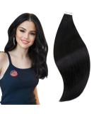 RUNATURE 14 Inch Black Tape in Human Hair Extensions Remy - 40g Straight #1B - Buy Online on GoSupps.com