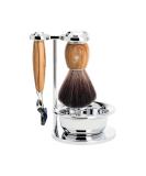 M HLE Vivo Shaving Set - Vegan Olive Wood Handles Compatible with Gillette Blades Black Fibre Brush & Bowl Holder | Premium International Shipping - Buy Online on GoSupps.com