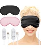 Silk Heated Eye Mask for Dry Eyes - USB Steam Warm Compress for Puffy Eyes - Adjustable Temp Sleep Mask for Chalazion, Blepharitis, Stye - 2 Pieces (Black/Pink) - Buy Online on GoSupps.com