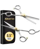 ShearGuru Professional Barber/Salon Scissor Hair Cutting Set - 6.5 Inch Straight Edge Razor Sharp Scissor + Thinning Shears for Styling - Bonus Faux Leather Case - Buy Online on GoSupps.com
