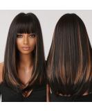 Long Black Wigs for Women - Shoulder Length Mixed Blonde with Bangs | Natural Synthetic Hair Replacement for Daily & Party Use - Style 2078-1 - Buy Online on GoSupps.com