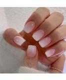 Square Press on Nails - Short Ombre Pink Faux Nails | Qsnidy French Glossy Acrylic Full Cover | Reusable Stick On Nails for Women & Girls - 24 Nails Kit in 12 Sizes - Buy Online on GoSupps.com