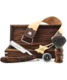 Vintage Barber Salon Luxury Shaving Kit | Straight Razor, Badger Hair Brush, Leather Strop & Honing Paste in Wooden Box - 5 Pc Set - Buy Online on GoSupps.com