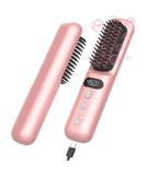 Wireless Hair Straightener Brush - Portable Mini Hot Comb with Titanium Ceramic & Negative Ion 9 Temp Levels 30Min Auto Shut-Off - Perfect for Travel - Pink - Buy Online on GoSupps.com
