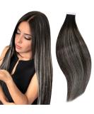 RUNATURE 16 Inch Black Ombre Silver Tape in Human Hair Extensions - 50g Real Human Hair Tape ins #1B/Silver - Buy Online on GoSupps.com
