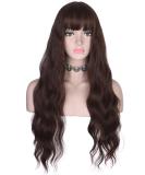 AMZCOS Long Wavy Brown Wig with Bangs for Women | Heat Resistant Synthetic Hair | Daily Wear Wig (Brown) - Buy Online on GoSupps.com