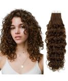 Runature Remy Tape In Hair Extensions - Brown Curly Invisible 14 Inch (35cm) Real Hair - 20 Pieces | 50g TP#4-NW - Buy Online on GoSupps.com