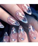 Rhinestones Press on Nails - Glossy Blue Gradient Acrylic False Nails | 24Pcs Medium Almond Design for Women & Girls - Buy Online on GoSupps.com