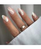 Justotry 24 pieces gold wavy stiletto nails to stick on short white French press on nails pretty almond art nail fake nails medium fingernails artificial nails for women white & wavy1 - Buy Online on GoSupps.com