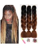 Showjarlly Kanecalon Hair Braids Extensions - Ombre Jumbo Braid 24 | Box Braids in Black/Dark Brown - 3 Pack KanCalon Kunsthaar - Buy Online on GoSupps.com
