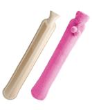 URBZUE Long Hot Water Bottle 2L with Plush Cover - Extra Long Hot Water Bag for Neck, Back, and Shoulders - 73 x 14 cm - Pink - Buy Online on GoSupps.com