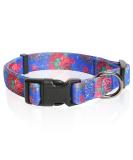 Heele Dog Collar - Adjustable Patterned Collar for Small Medium & Large Dogs | Comfortable & Robust | Blue Flowers Design (L: 40.5-65cm W: 2.5cm) - Buy Online on GoSupps.com