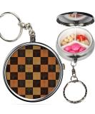 Portable Pill Organizer Pack of 2 - Checkered Edible Mushrooms Metal Medicine Box | 3 Compartment Stash for Vitamins & Meds with Keychain - Buy Online on GoSupps.com