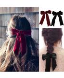 Bowknot Hair Clips - Red & Black Loop Clips | Large 14cm Clips with Satin Tape for Women & Girls - 2 Pieces - Buy Online on GoSupps.com