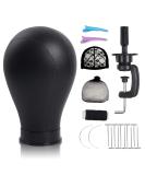 22 Inch Black Leather Wig Canvas Block Mannequin Head with C Stand - Ideal for Wigs Making & Display - Buy Online on GoSupps.com