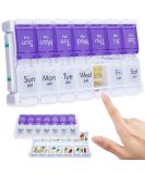 Mericargo Weekly Pill Organizer Easy Fill 7-Day Medication Box for Vitamins & Fish Oil Push-Button Design Large Capacity Purple - Buy Online on GoSupps.com