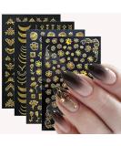 10 Sheets Gold Flowers Nail Art Stickers - 3D Self-Adhesive Floral Decals for Women | Metallic Nail Decor & Manicure Accessories - Buy Online on GoSupps.com