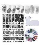 Floral Nail Stamper Kit with 4 Stamping Plates | DIY Nail Art Decoration Set with Clear Stamper, Scraper, and Rhinestones | Bi015b - Buy Online on GoSupps.com