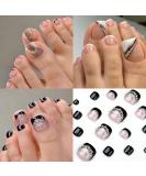 YOSOMK 72PCS Short Square Glossy Fake Toenails with Black Designs - Nude Full Cover Acrylic Toenails - Buy Online on GoSupps.com
