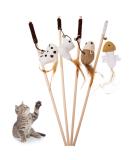 Fanshionide 4 pieces of cat toys spring interactive cat fishing cat toy toys cat toy bar with mouse fish bird plush toy for cat employment - Buy Online on GoSupps.com
