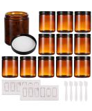 12 Pack 8 oz Amber Glass Jars with Lids - Round Empty Containers for Scrubs, Lotions, Cosmetics - Travel Storage Jar Set with White Liners, Black Lids, Labels, and Spatulas - Buy Online on GoSupps.com