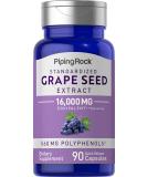 Piping Rock Grape Seed Extract 16000mg | 90 Capsules | Standardized Non-GMO Gluten Free Supplements - Buy Online on GoSupps.com