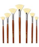 DUGATO Artist Fan Paint Brush Set - 7 Anti-Shedding White Hog Bristle Brushes for Acrylic, Watercolor, Oil Painting - Long Wooden Handle for Comfort - Buy Online on GoSupps.com