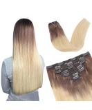 Vlasy Clip in Hair Extensions 20 Inch (90 g) Natural Thick Human Hair Seamless 7 Pieces Straight Weft Extensions for Women - T14/60+T14/60# - Buy Online on GoSupps.com