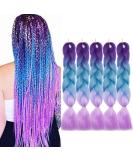 Tess Braids Extensions - 60 cm Jumbo Kanekalon Hair Braids (5 Pack) | Ombre Purple/Blue/Light Purple - Perfect for Box Braids | 100g/Bundle - Buy Online on GoSupps.com
