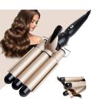 3 Barrel Curling Iron Wand- 1 Inch Ceramic Tourmaline Triple Barrels, Dual Voltage, Adjustable Temperature - Gold - Buy Online on GoSupps.com