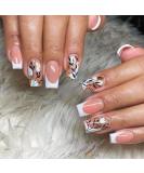 24pcs French False Nails Short - Almond Square Press On Nails - Full Cover Acrylic False Nails With Glue - White-Edged Leaves French Fake Nails for Women and Girls Nail Art - Buy Online on GoSupps.com