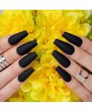 Hypnaughty 24 Pcs Noir Black Matte Coffin Press on Nails with Glue - Medium Long Solid Black Color False Nails - Buy Online on GoSupps.com