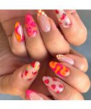 24 Pcs Almond French Summer Press On Nails | Cute Medium Length Designs | DIY Acrylic False Nails for Women - Buy Online on GoSupps.com