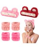 AMCAMI 6 Pcs Spa Headband and Wristband Set | Cute Bear Ears Design | Makeup and Skincare Headbands for Women | Pink Red - Buy Online on GoSupps.com