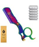 Professional Classic Straight Edge Barber Razor - Close Shaving Shavette with 10 Blades | Krisp Shave Multi-Color Titanium 4.8 Inch - Buy Online on GoSupps.com