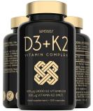 Vitamin D3 K2 Capsules - High Strength Vitamin D Tablets - 4000 IU Vitamin D & 100mcg Vitamin K MK7-120 Capsules - UK Made & Vegetarian - VIT D3 K2 Supplement for Strong Bones Teeth Immune System - Buy Online on GoSupps.com