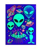 Alien UFO Design UV Reactive Temporary Tattoos - Glow in the Dark Body Art for EDM EDC Rave Parties | Blacklight Festival Accessories - 1 Sheet - Buy Online on GoSupps.com