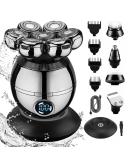 Hyadry 5-in-1 Electric Head Shaver for Men - IPX6 Waterproof Bald Razor with 7 Rotating Heads Beard & Nose Hair Trimmer LED Display - Buy Online on GoSupps.com