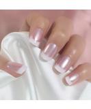 Elevenail Glossy Pearl Pink White French False Nails Medium Short Squoval Press on Nails Fake Manicure Faux Ongles Christmas Nail Art Tips Gift for Women and Girls White Pink - Buy Online on GoSupps.com