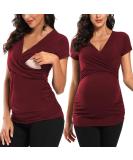 Love2Mi Maternity Nursing Shirt Short Sleeve V-Neck Breastfeeding T-Shirt Pregnancy S Wine Red - Buy Online on GoSupps.com