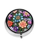 Flower Diamond Paintings Round Pill Box - Cute Mini Travel Pill Box Metal Organizer for Vitamins & Medications - Buy Online on GoSupps.com
