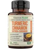 Turmeric Curcumin Saffron Ceylon Cinnamon Cardamom Supplement - Antioxidant & Anti-inflammatory Blend with BioPerine for Joint Support, Mood & Memory Enhancement - 60 Vegan Capsules - Buy Online on GoSupps.com