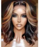 Short Ombre Wigs for Women - 16 Synthetic Lace Front with BrownBlonde Highlights | 180% Density Balayage Hair - Buy Online on GoSupps.com