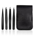 Stadux Professional Eyebrow Tweezers for Facial Hair Women 4Pcs Tweezers Set for Men & Women Precision Tweezers for Grooming Facial Hair Plucking Brows and Ingrown Hair Black (Pack of 4) - Buy Online on GoSupps.com