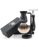 Haryali London Razor Set | Double Edge Razor Plane & Shaving Brush Gift Set - Black Shaving Rack Included | International Shipping Available - Buy Online on GoSupps.com